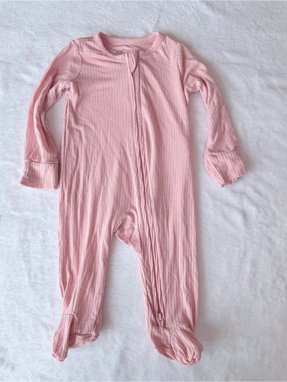 Carter's Purely Soft Ribbed Pink Long Sleeve One-Piece Footie - 3 months